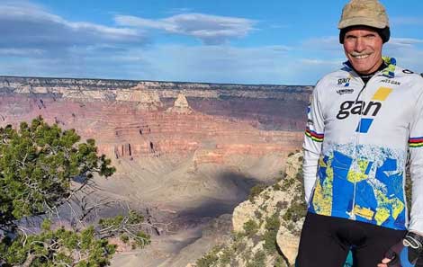 Bob Wright with the Grand Canyon in the background. He bike the U.S. following his ablation.