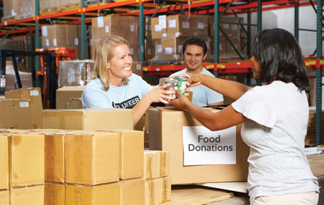 workers at the food donation station