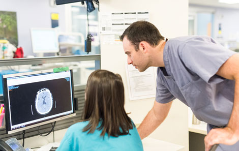 neurologists review brain scan