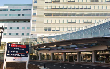 The entrance to UVA Medical Center.