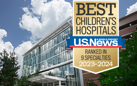 2023 US News & World Report Badge over picture of Children's hospital
