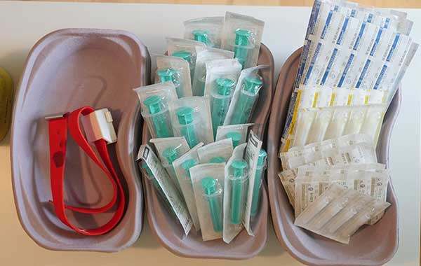 Recycling medical supplies like these syringes and bandaids helps save money and provide aid to those in need